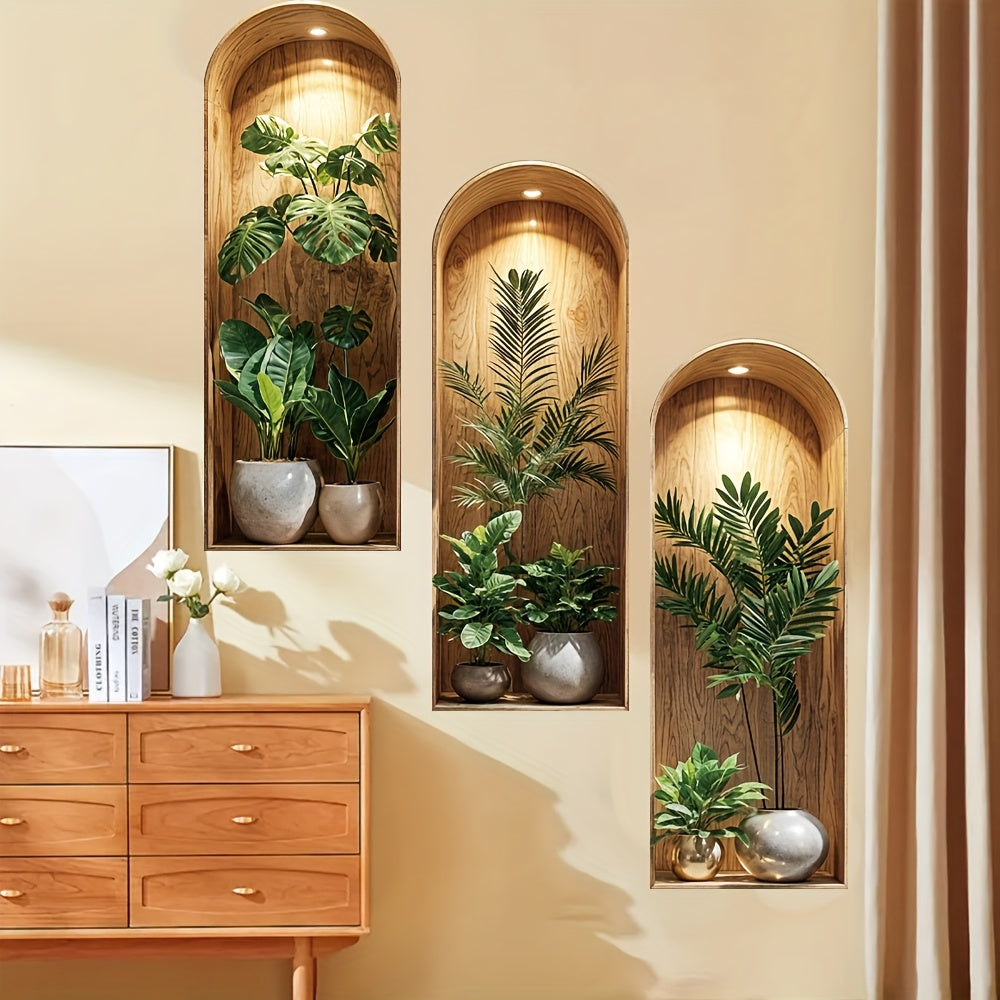 TEMU 3pcs Nordic Tropical Plant Wall Sticker Premium Monstera Palm Leaves Decal Wall Art Decor For Living Room Bedroom Office Self-adhesive Removable