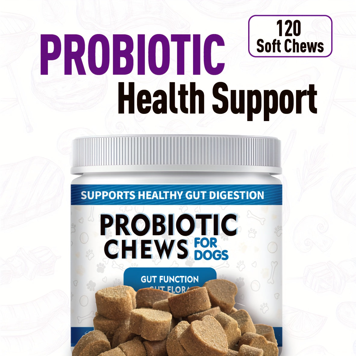 TEMU Probiotic & Digestive Enzyme Chews For Dogs - Beige Support + , Soft Chew Supplement
