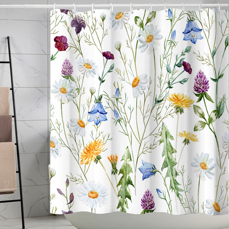 YL-37257 Waterproof Shower Curtain Hot Sale 3D Printed Tropical Jungle Plant Leaves and Flowers Season Polyester Shower Curtain with Hook