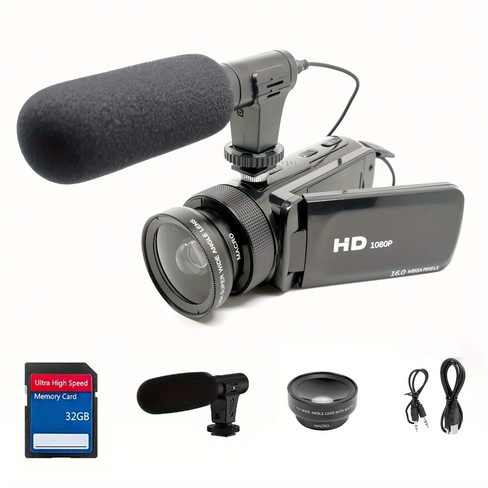 TEMU 16mp Portable Camera With 32g Card 16x Digital , 270-degree Flip Screen, Rechargeable Battery, Microphone - Outdoor Camping, Travel, Family