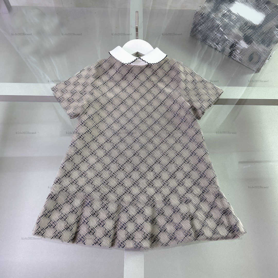 New girls dress Short sleeve dresses kids designer clothes logo grid full print lapel Dress High quality Various styles Girls skirts