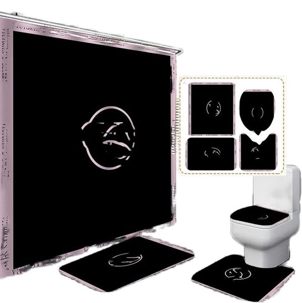 Top Quality Carpet Bathroom Foot Pad Bath Mat and Shower Curtain Set Toilet Toilet Seat Covers Home Decor