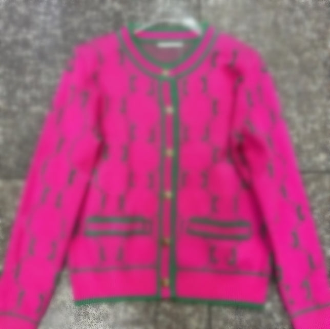 Designer Woolen Sweaters Casual Print Fashion V-neck Long Sleeve Knit Sweater Tops Cardigan Outerwear Coat Free Ship