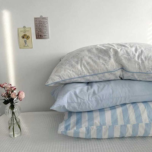 Pillow Case Funin Blue Flower Cotton Knitted Throw Cover Striped Car Soft Cozy Cushions Bed Sofa He Decoration Cases Z241213