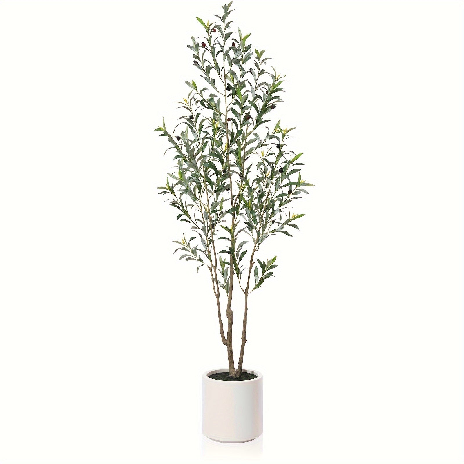 TEMU Artificial Olive Tree With Elegant White Planter, 5 Ft & 6ft & 7ft Tall Fake Olive Trees For Indoor, Olive Tree, Large Olive Plants With White