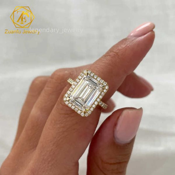 Luxurly Jewelry Wedding Engagement 18k Gold 5CT 9x11mm Emerald cut VVS1 D Moissanite Jewellery Diamond Ring