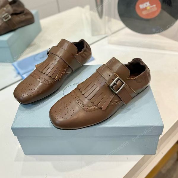The Best Brand Genuine Leather Loafers Ladies Flat Luxurious Designer Dress Shoes Fashionable Hollowed Out Ballet Flats With Tassel Decorati
