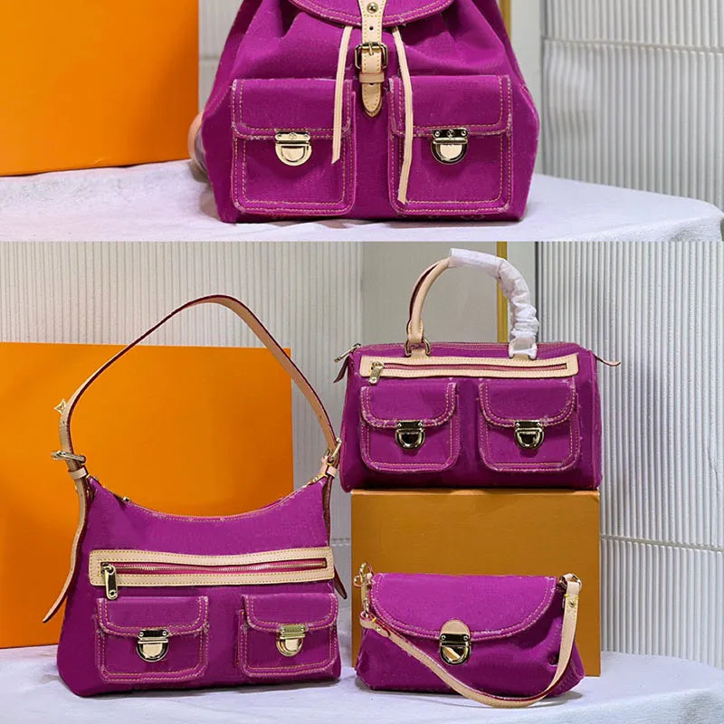 vintage denim bag wallet designer tote bag canvas handbag shoulder bags old flower underarm bag print purse backpacks gold hardware pouch denim hand