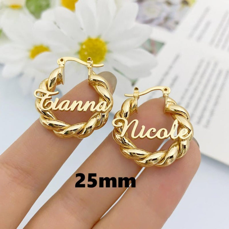 TEMU Custom Name Hoop Earrings - Personalized Golden-tone Mini Hoops With Elegant Script Lettering, Durable Everyday Jewelry Gift For Women, Her,