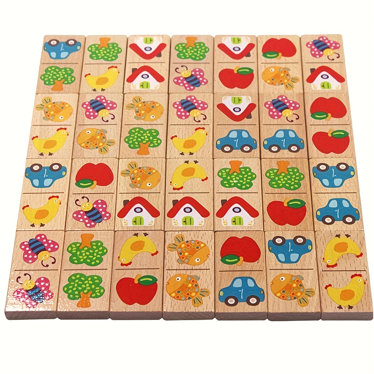 TEMU Colorful Wooden Fruit Dominoes Puzzle Game - Fun Educational Family Game, And Thinking Skills, Suitable For Teenagers, Perfect Christmas Gift &