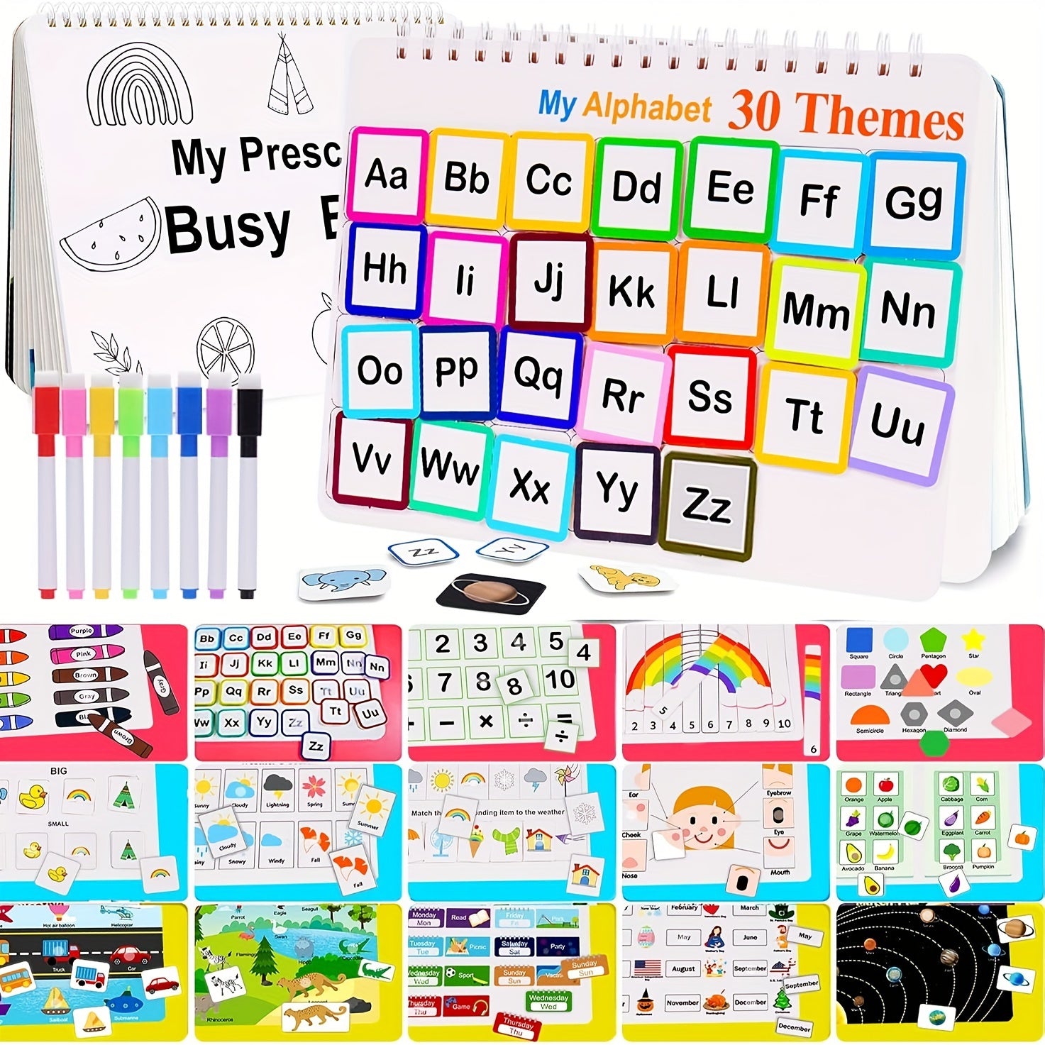 TEMU Busy Book For Kids, Preschool Learning Activities, 30 Themes With 8 Marker, Autism Learning Materials, Tracing Coloring Book, Interactive