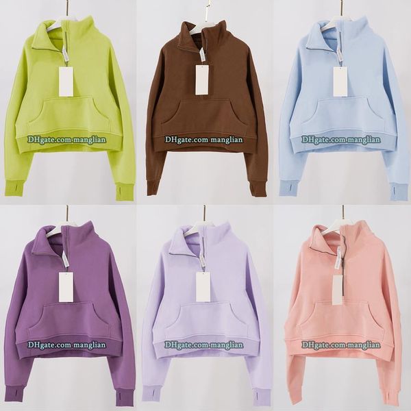 Women Stylish Yoga Hoodie Half-Zip Pullover Sweatshirt Slim Fit and Line Decoration Soft Activewear Yoga Fitness Gym Training Sports suit Fa