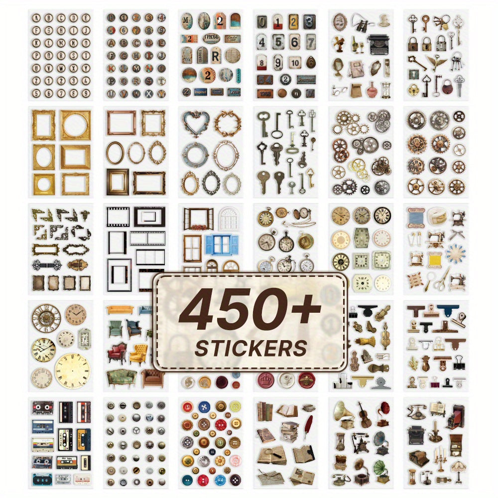 TEMU (500+ Stickers) Vintage Steampunk Sticker Book - High Quality Pet Glossy Stickers With Mechanical Gears, Clocks, Keys, Buttons & Victorian