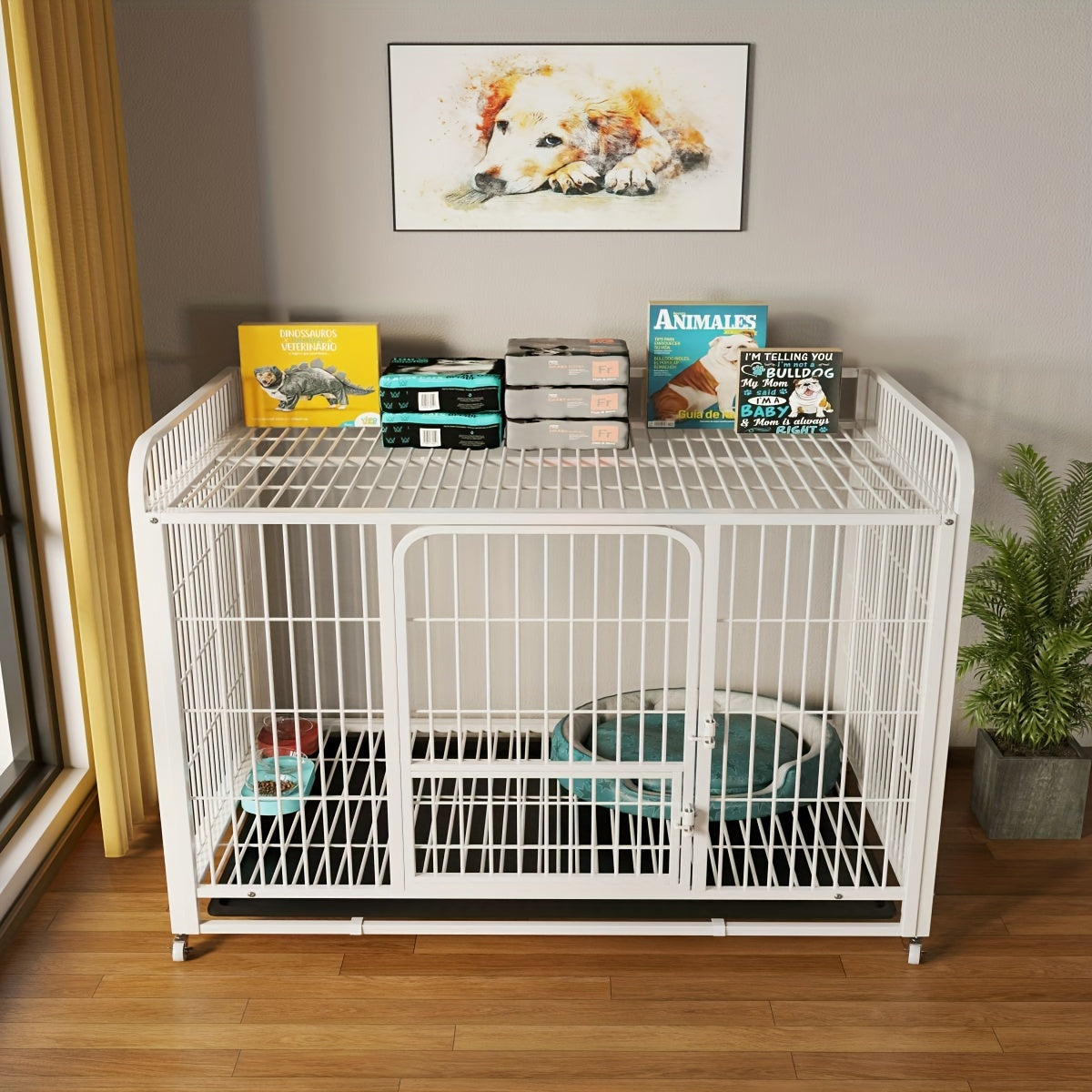 TEMU 32 Inch Heavy Duty Dog Cage: Durable Kennel Furniture With Storage Shelf, Door, And