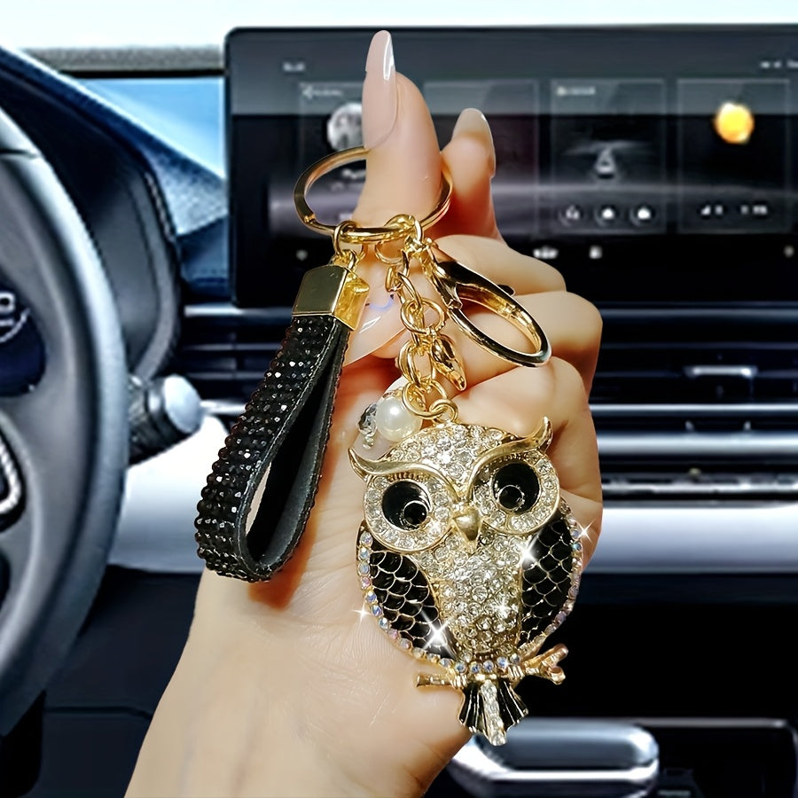 TEMU Chic Owl Keychain - Alloy, Sparkling Gemstone Design, Handbags & Car Keys - Ideal Gift For On Ramadan, Valentine's Day, Christmas, Birthdays,
