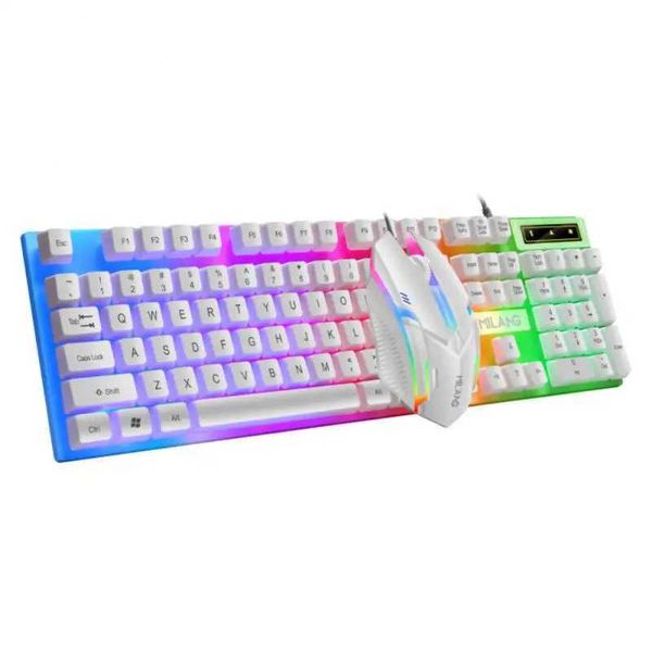 Keyboards Rainbow Backlit Wired Keyboard and MouseFloating Keycap Strong Wear-resistant Comfortable Feel Keyboard for Business Office J24111