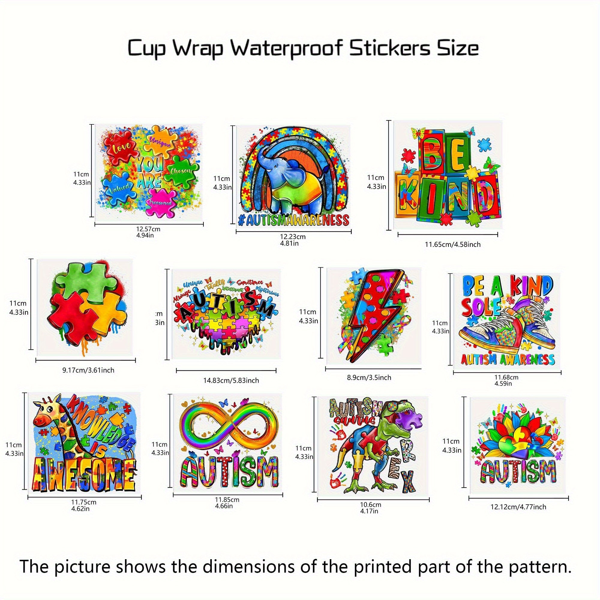 TEMU 2d Flat Floating2d Flat Floatingsticker Only Autism Awareness 11- Piece Set Uv Dtf Decal Set For 16- Ounce Mugs And Clear Cans With Diy