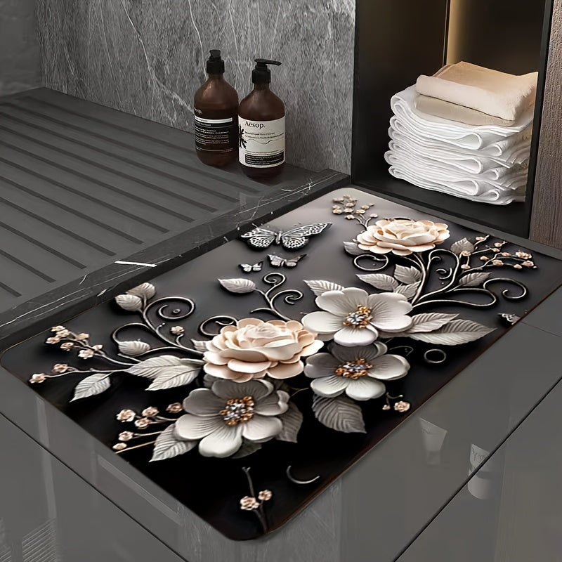 TEMU 1pc Soft Diatomic-mud Floor Mat, 3d Flower Vision Absorbent Non-slip Bath Mat, Soft And Bath Mat, Laundry Mat, Doorway Mat, Foot Mat - Non-slip,