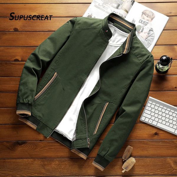 SUPERCREAT Spring and Autumn Mens Cotton Jacket Rack Collar Solid Mens Fashion Casual Windproof Bomber Jacket Coat Coat 241007