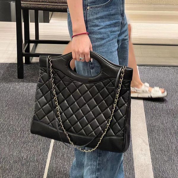 Designer Women 31 Quilted Black Tote Bag France Brand Cowhide Leather Shoulder Bags Lady Weave Chain Strap Large Shopping Handbag 23-39cm