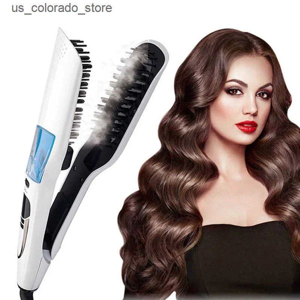 Electric Hair Brushes Professional Hair Straightener Brush Heating Hot Hair Combs Dual Voltage Titanium Curling Iron Steam Flat Iron L240910