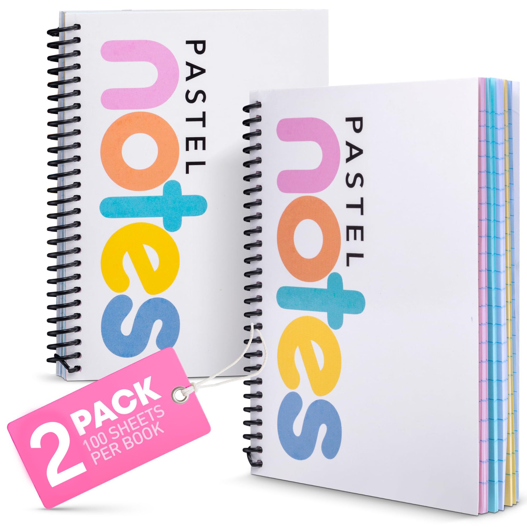 TEMU 2-pack Spiral Notebooks With Pastel Colored Pages – 5x7" College Ruled Notepad, Perforated Sheets (200 Pages)