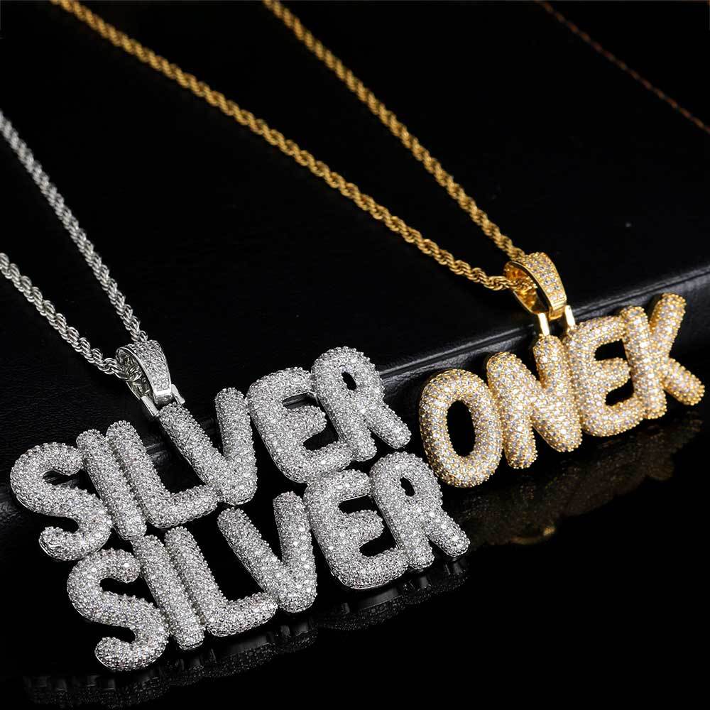 TopBling Hip Hop A-Z Custom Pendant Necklace Charm Bubble Letter 18K Real Gold Plated Women Men Jewelry Gift