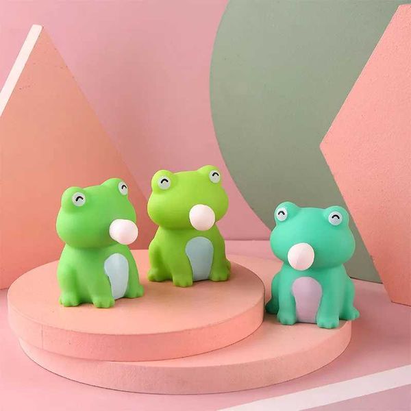 10PCS Decompression Toy Novelty Funny Bubble Spitting Cartoon Cute Frog Pinch Music Fidget Toy Creative Squeeze Doll Spit Bubbles Decompress