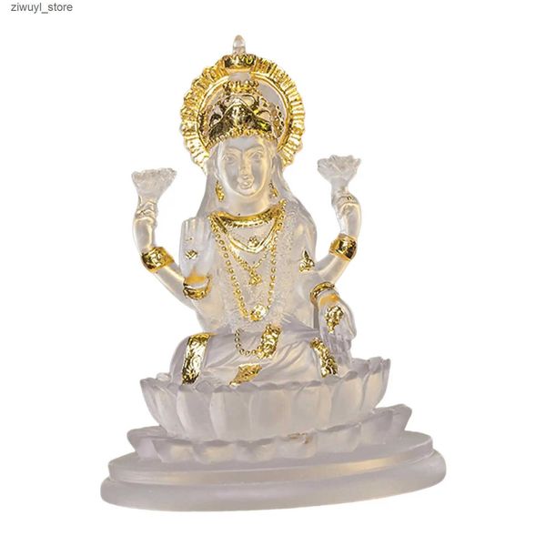 Decorative Figurines Goddess Lakshmi Statues Table Centerpiece Goddess on Lotus Craft Lakshmi Figurine Tabletop Home Meditation Car Decorati