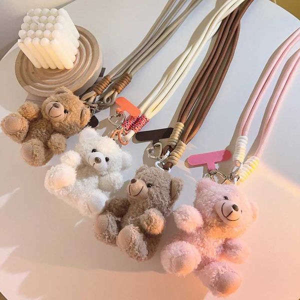 Cell Straps Charms New Adjustable Phone Lanyard For Iphone 15 Crossbody 3D Plush Bear Pendant Shoulder Strap Safety Card Anti-drop Rope J241
