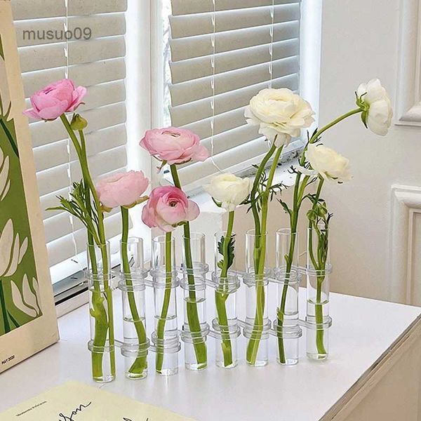 Vases 6-8pcs Test Tube Glass Vase Clear Glass Flower Bottle Creative Plant Hydroponics Terrarium Glass Bottle Desktop Decor L24