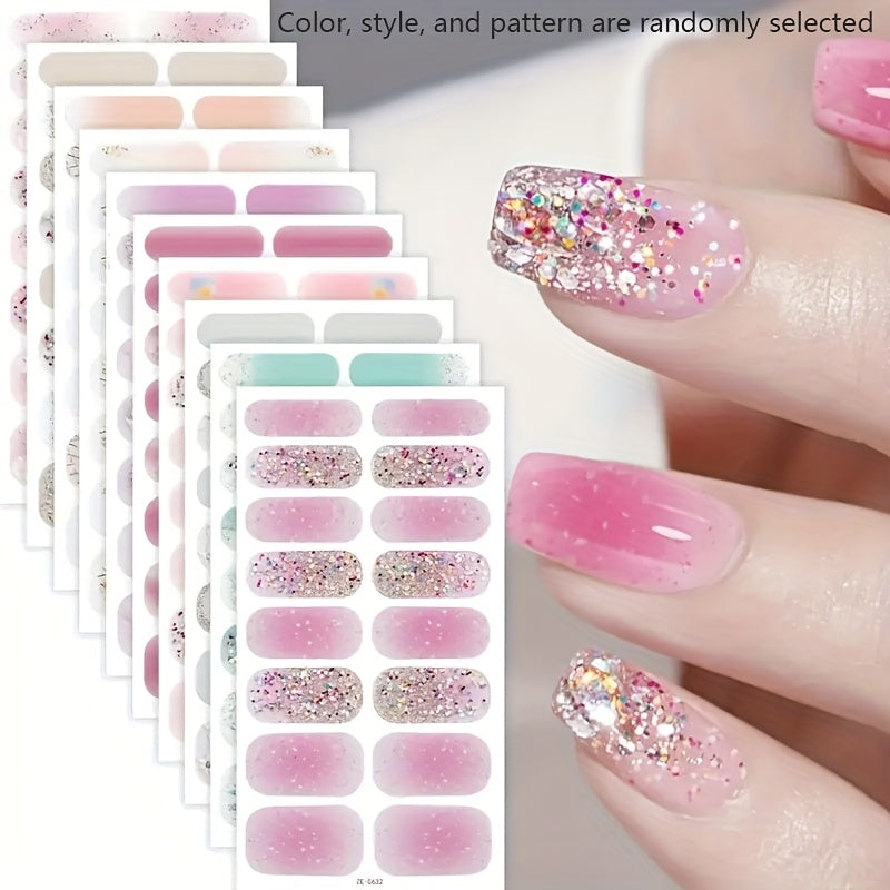 TEMU 6 Fantasy Sparkling Pink Nail Stickers - Flower And Pattern Self Adhesive Glossy Oval Nail Accessories, Plastic Summer Party Decoration, Special