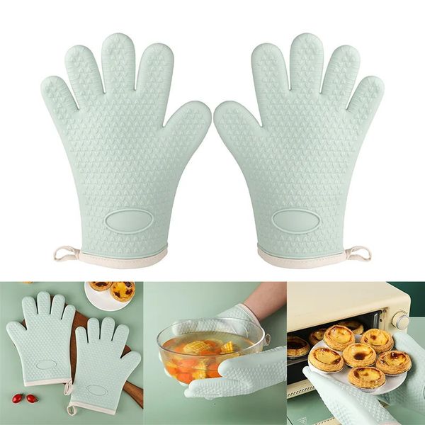 1 Pair BBQ Gloves Silicone Heat-Resistant Glove Kitchen Microwave Oven Mitts 300 Degree Fireproof And Non-Slip Barbecue Gloves 250113