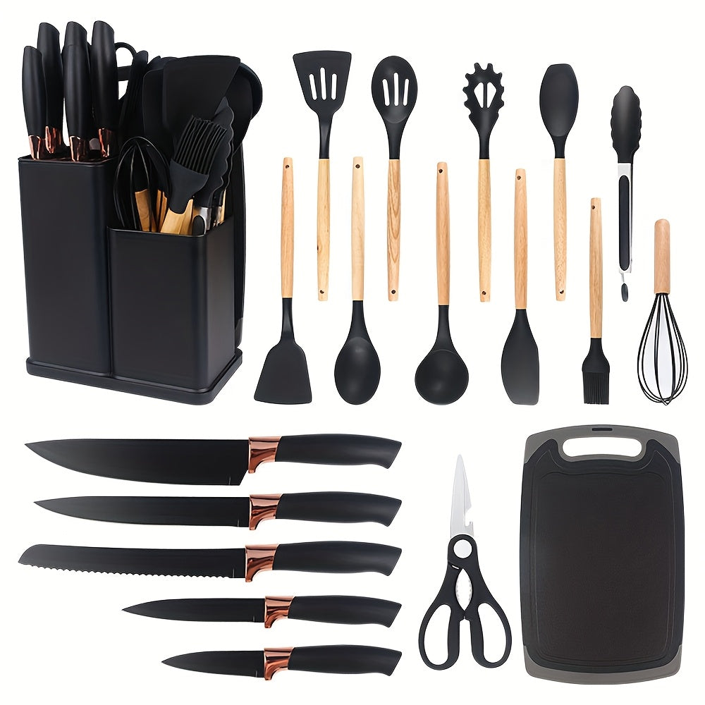TEMU 19pcs Silicone Cooking Utensils Set, Multifunctional Kitchen Utensil Set, Silicone Cooking Spoon Spatula Cutting Board Fruit Knife Chef Knife