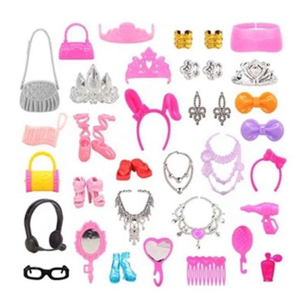 Kids Toys Kawaii 37 Items - Lot = 10 Shoes 15 Handbag 12 Mini Dollhouse Accessories For Barbie DIY Pretend Play Game Christmas