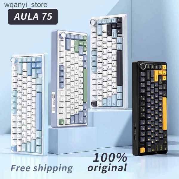 Keyboards AULA F75 Keyboard RGB Custom Bluetooth Wireless 2.4G Type-C Wired Hot Swap 75% OEM Pad Gaming Mechanical Keyboard L240910
