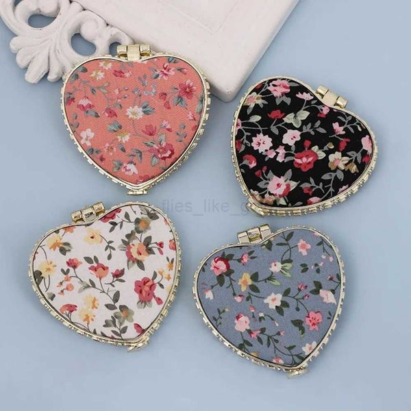Elegant retro mini makeup flower mirror portable cloth cover pocket makeup mirror folding compact pocket hand mirror for women W240813
