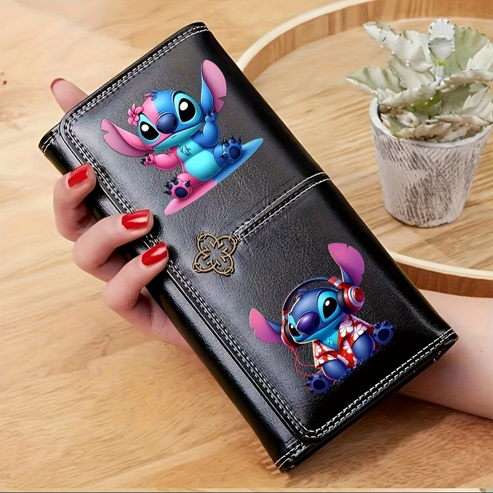 TEMU 1pc Stitch Slim Zipper Wallet With Coin Pocket, Id & Business Card Holder, Retro Style, , Birthday & Valentine's Day Gifts, | Character Wallet |