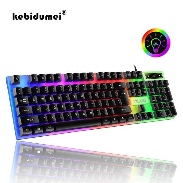 Keyboards 104 key gaming mechanical keyboard wire floating button rainbow backlit keyboard business office laptop accessories CL250110