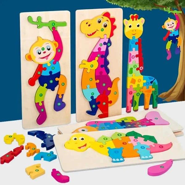 Wooden Puzzles for Kids Number Puzzle Dinosaur Puzzles and Animal TrafficCharacte Jigsaw Toys for Boy Girl Ideal Gift 1-6 LX241024