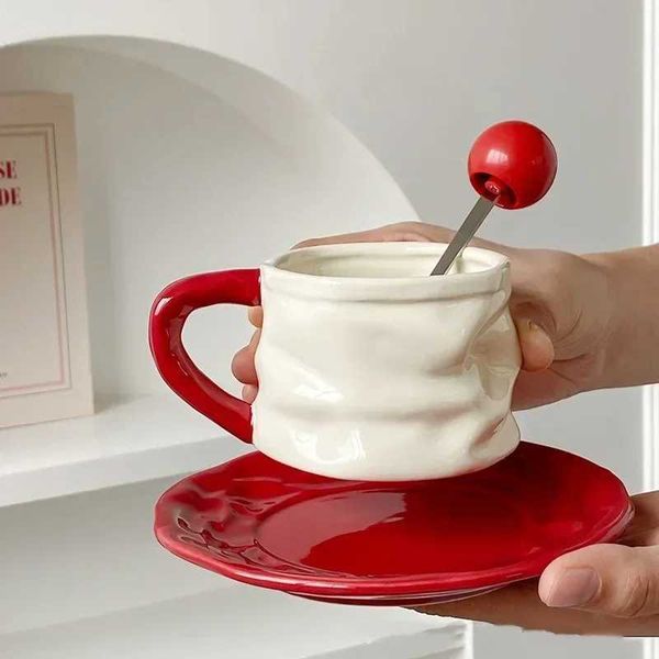 230ml ceramic g exquisite pleated design ceramic coffee cup and sauce set European style afternoon tea cup Rantic gift Y241214