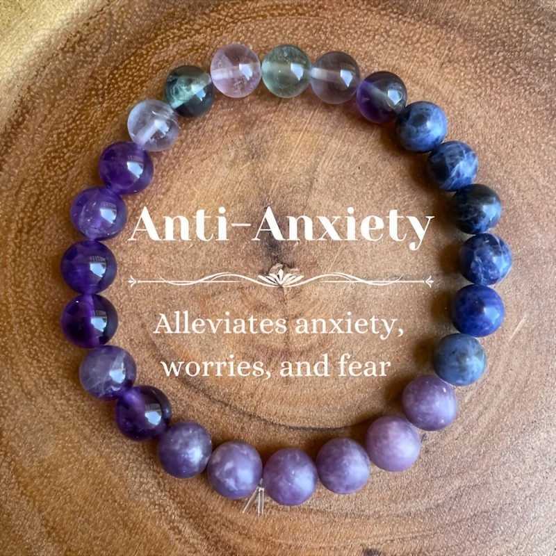 1pc-Anti-Anxiety Stress Reduction Crystal Bracelet Sodalite Fluorite Amethyst Lepidolite - 8mm Stone Jewelry GiftX240921