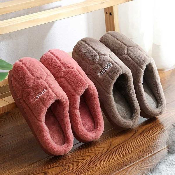 Winter Plush Womens Cotton Warm Slippers Indoor Household Non Slip Slides Autumn Toe Wrap Solid Color Men Comfortable ShoesC241115