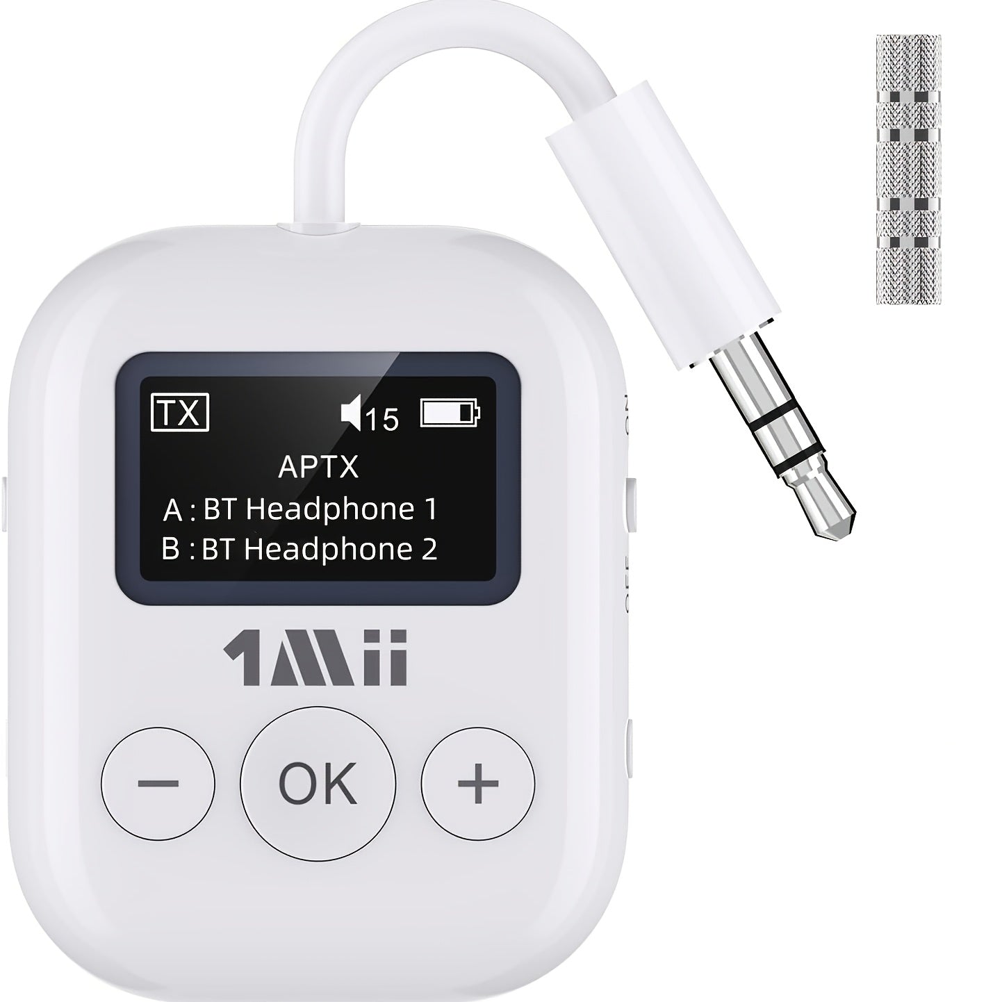 TEMU 1mii Wireless 5.3 Airplane-tv Adapter With Dual Pairing & Low Latency - Wireless Transmitter For 3.5mm Headphones, Travel Essentials (white)