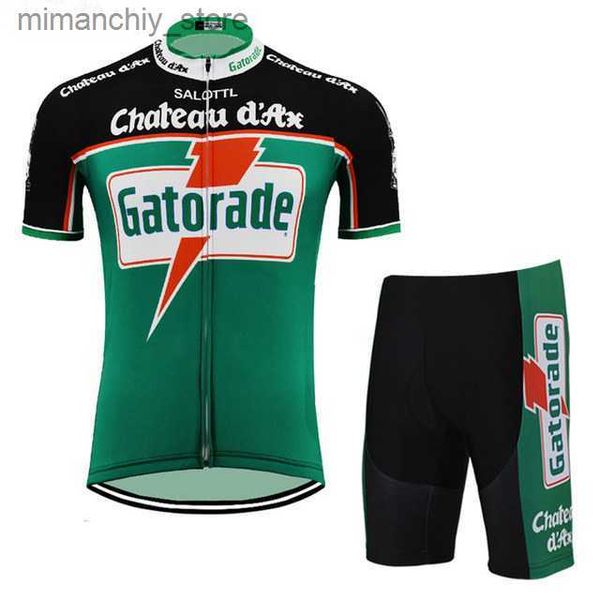 Cycling Jersey Sets Chateau dax Gatorade Mens Team Cycling Jersey Set Ropa Ciclismo MTB Bike Clothing Bicyc Clothes 2024 Cycling Uniform Q24