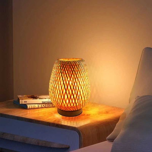 Creative Retro LED Bamboo Woven Desk Lamp Hotel Living Room Dining Room Bedroom Decoration Atmosphere Lighting Fixtures Z250211
