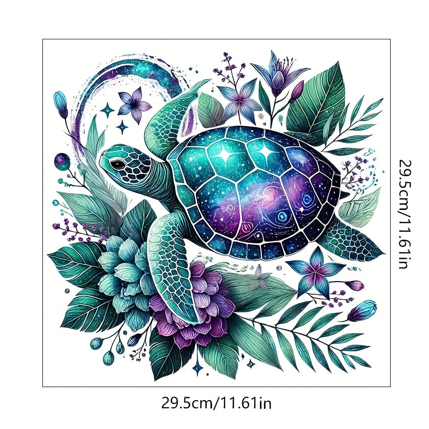 TEMU 1pc Aurora Flower Turtle Toilet Sticker, Waterproof Self-adhesive Bathroom Decal, Ceramic Surface Animal Theme, Semi-matte Square Shape, Single
