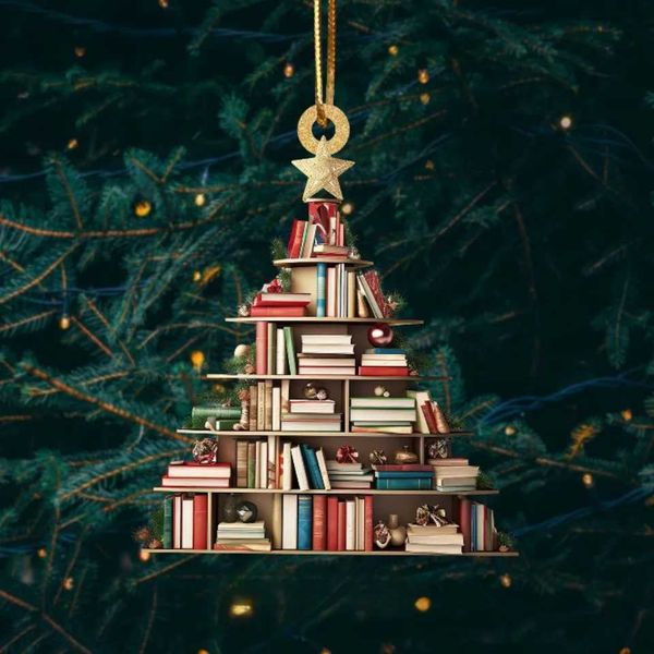2D Acrylic Flat Printing Books Pendant Home Tree Window Hanging Decor Gift for Book Lovers Creative Book Christmas Tree OrnamentXJ241026