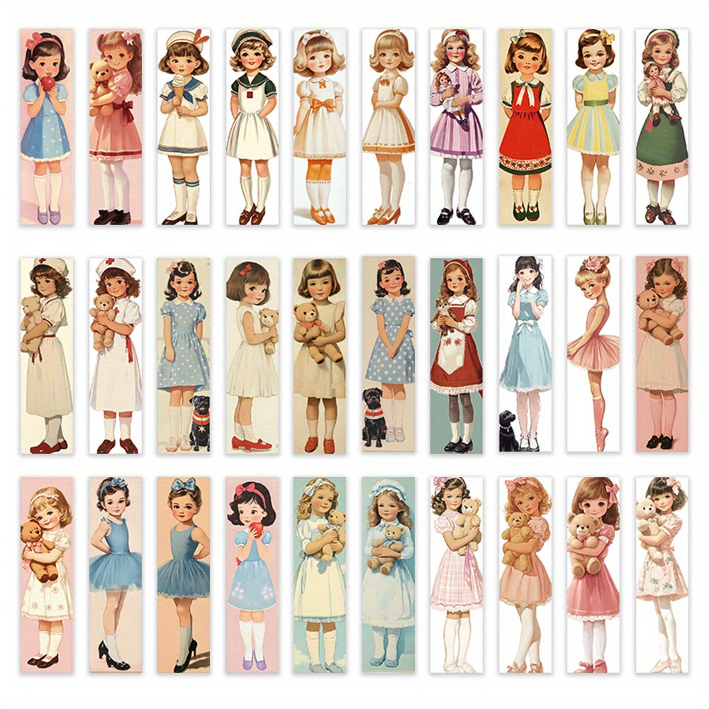 TEMU 32pcs, Bookmark Set, Retro Style Simple Creative Exquisite Bookmarks, Bookmarks-32 Different Designs, Girls And Dolls, Retro Age Illustrations,