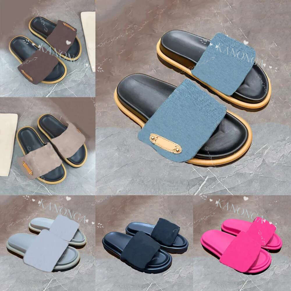Designer Slipper Denim Pillow Dhgate Slides Summer Sandals Fashion Men Women Emed Flat Front Padded Beach Slippers Platform Classic Sliders Sliop On